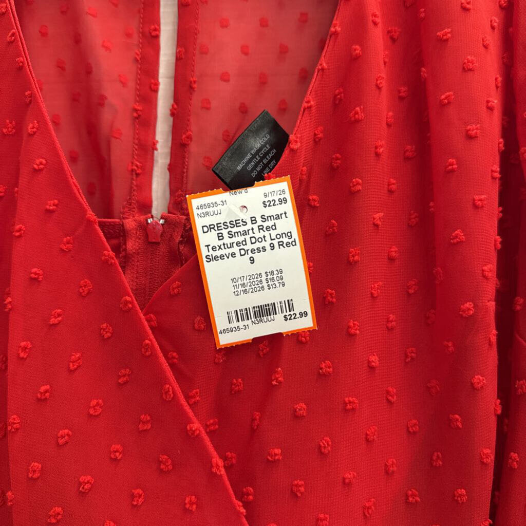 B Smart Red Textured Dot Long Sleeve Dress 9