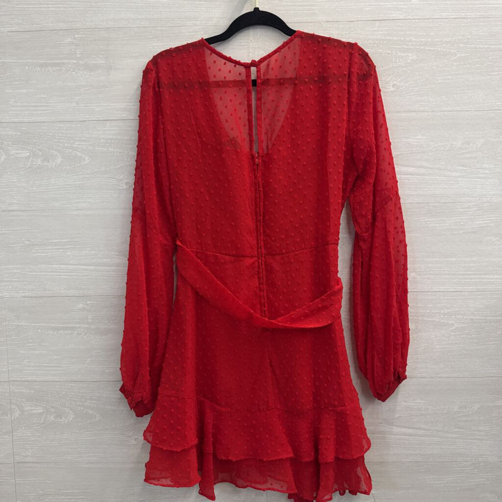 B Smart Red Textured Dot Long Sleeve Dress 9