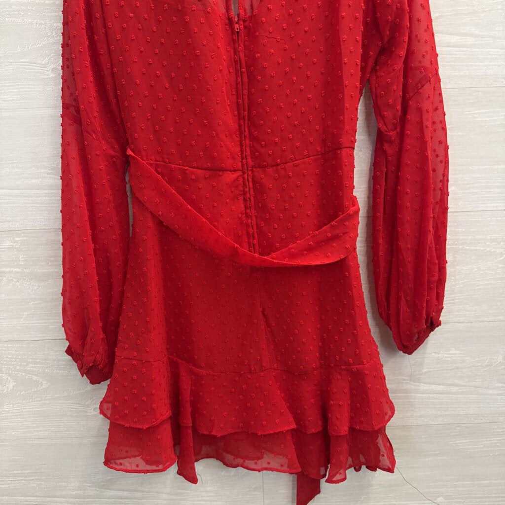 B Smart Red Textured Dot Long Sleeve Dress 9