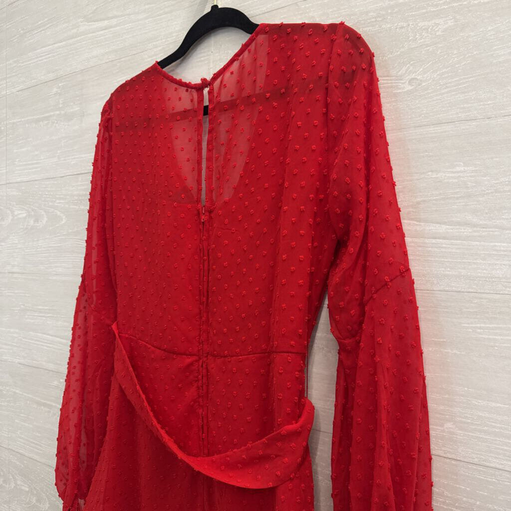 B Smart Red Textured Dot Long Sleeve Dress 9