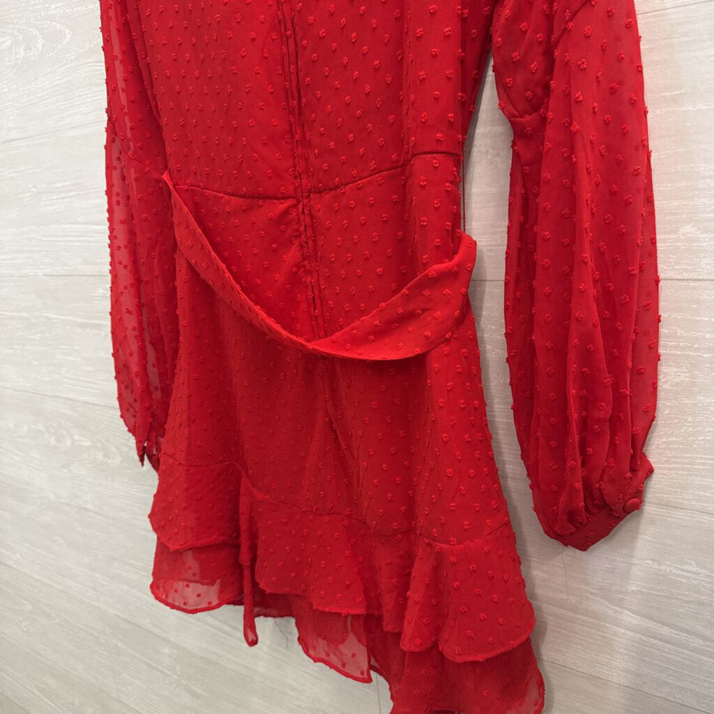 B Smart Red Textured Dot Long Sleeve Dress 9