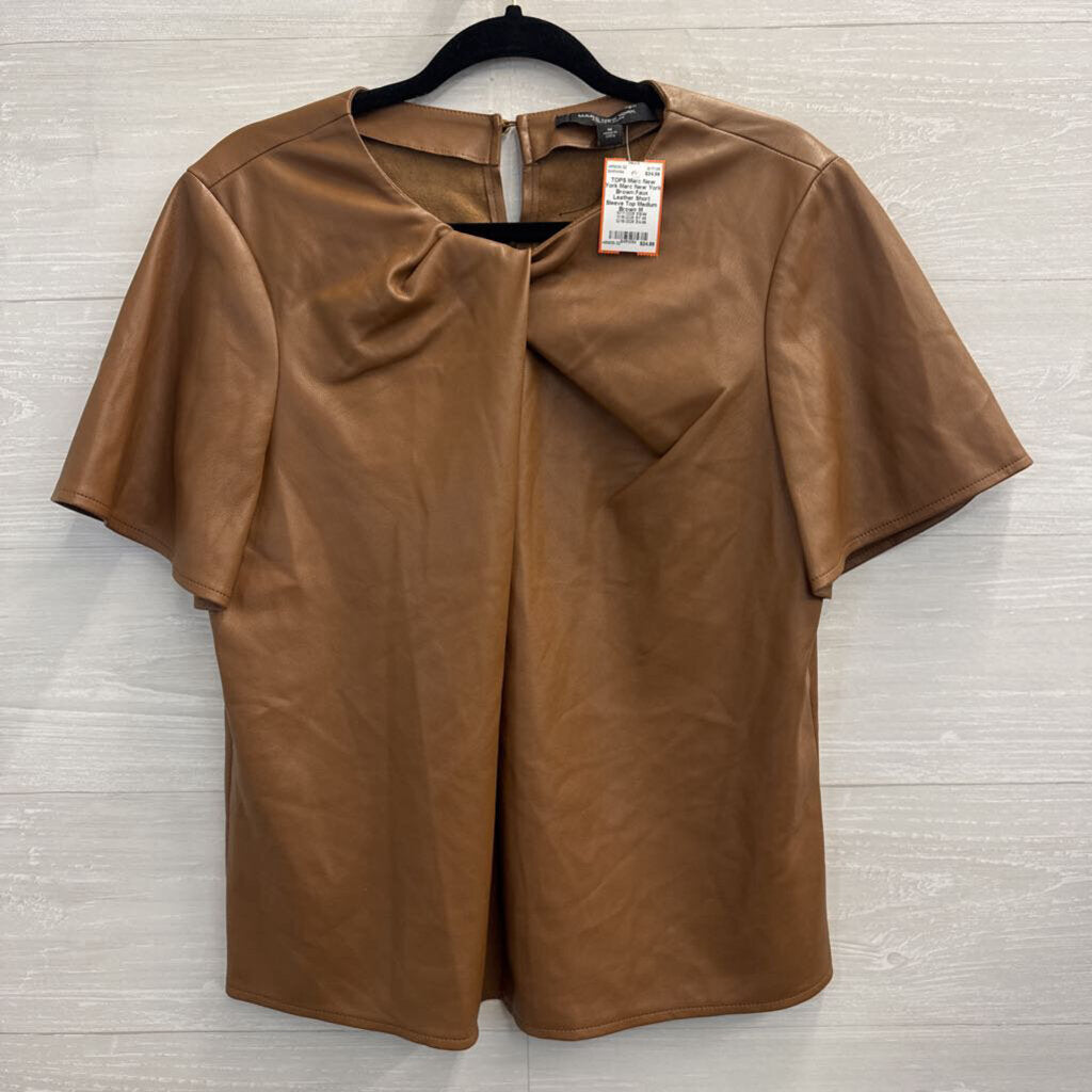Marc New York Brown Faux Leather Short Sleeve Top Medium