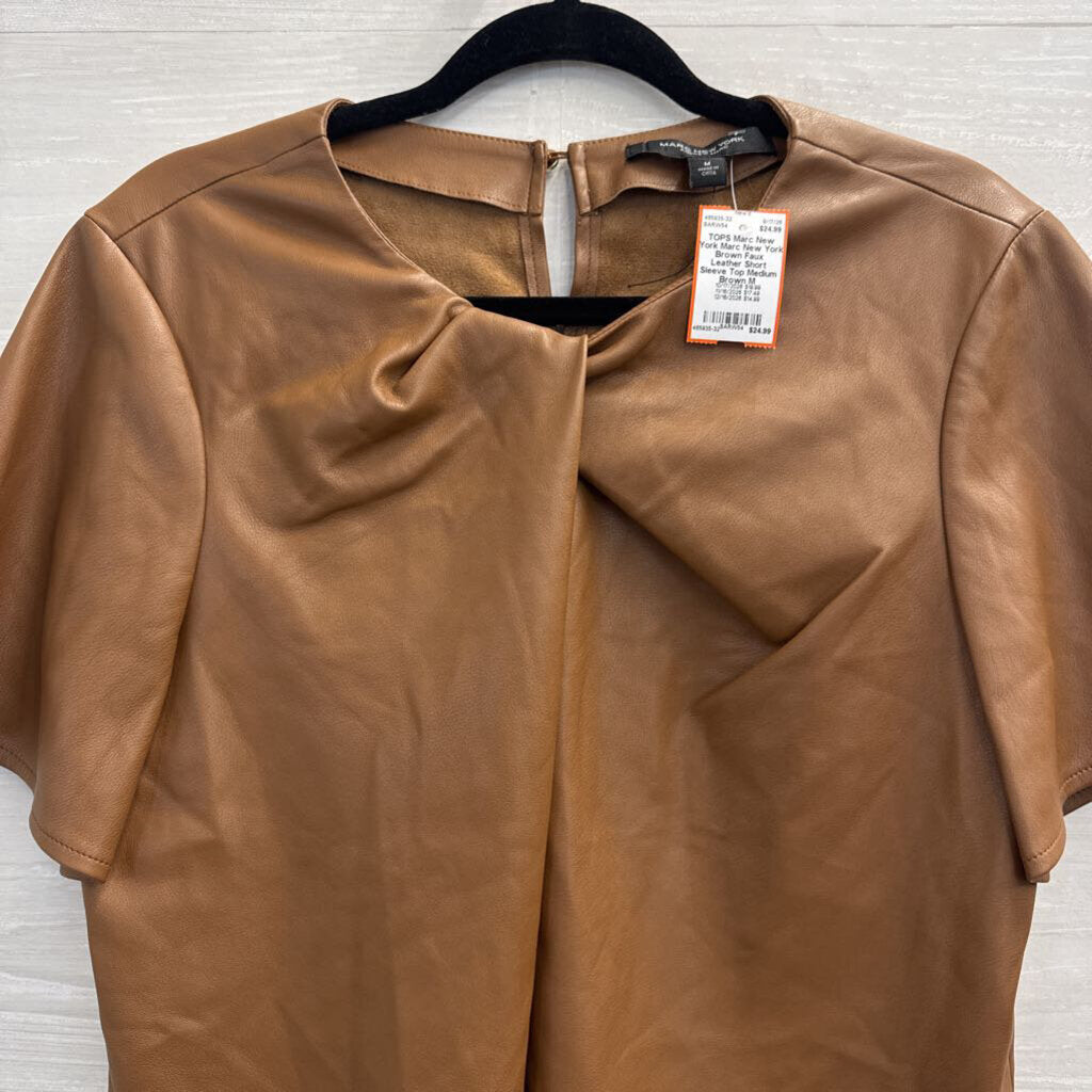 Marc New York Brown Faux Leather Short Sleeve Top Medium