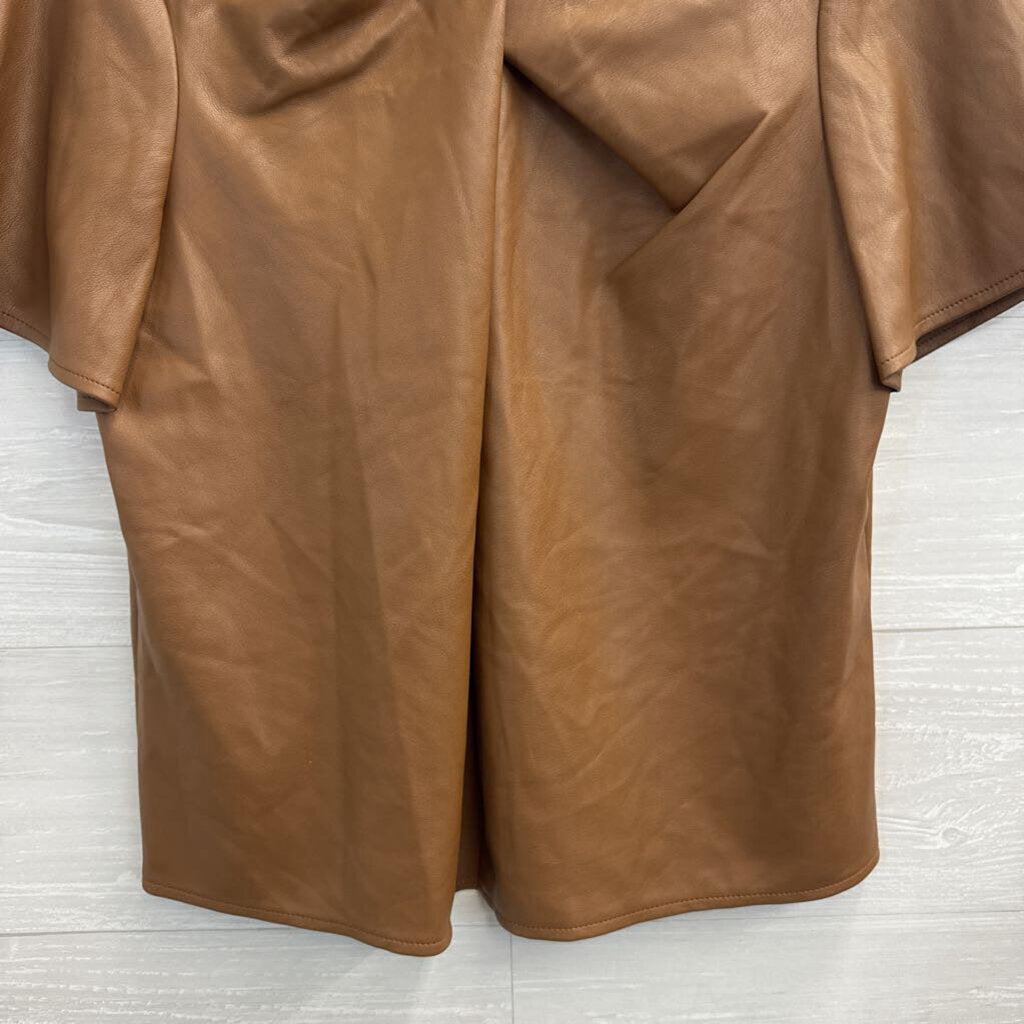 Marc New York Brown Faux Leather Short Sleeve Top Medium