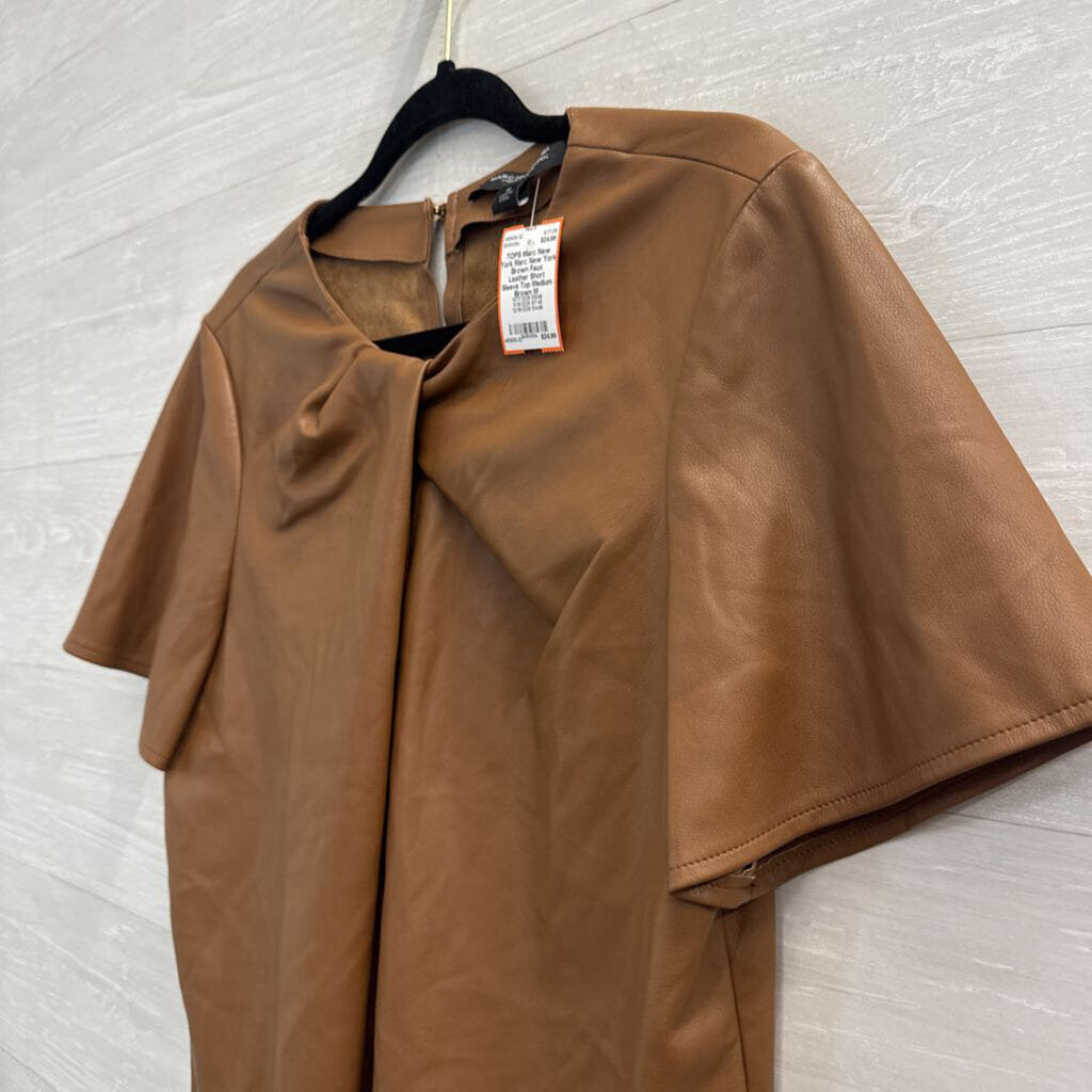 Marc New York Brown Faux Leather Short Sleeve Top Medium