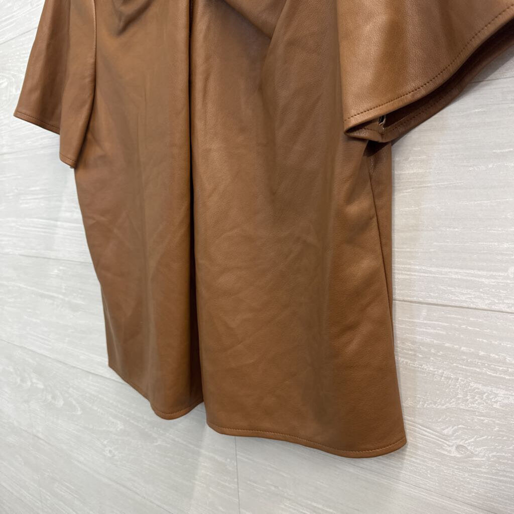 Marc New York Brown Faux Leather Short Sleeve Top Medium