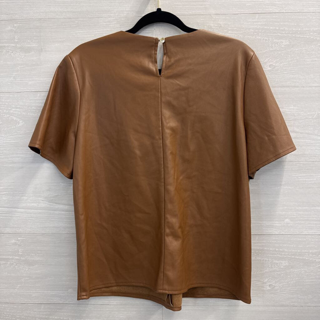 Marc New York Brown Faux Leather Short Sleeve Top Medium