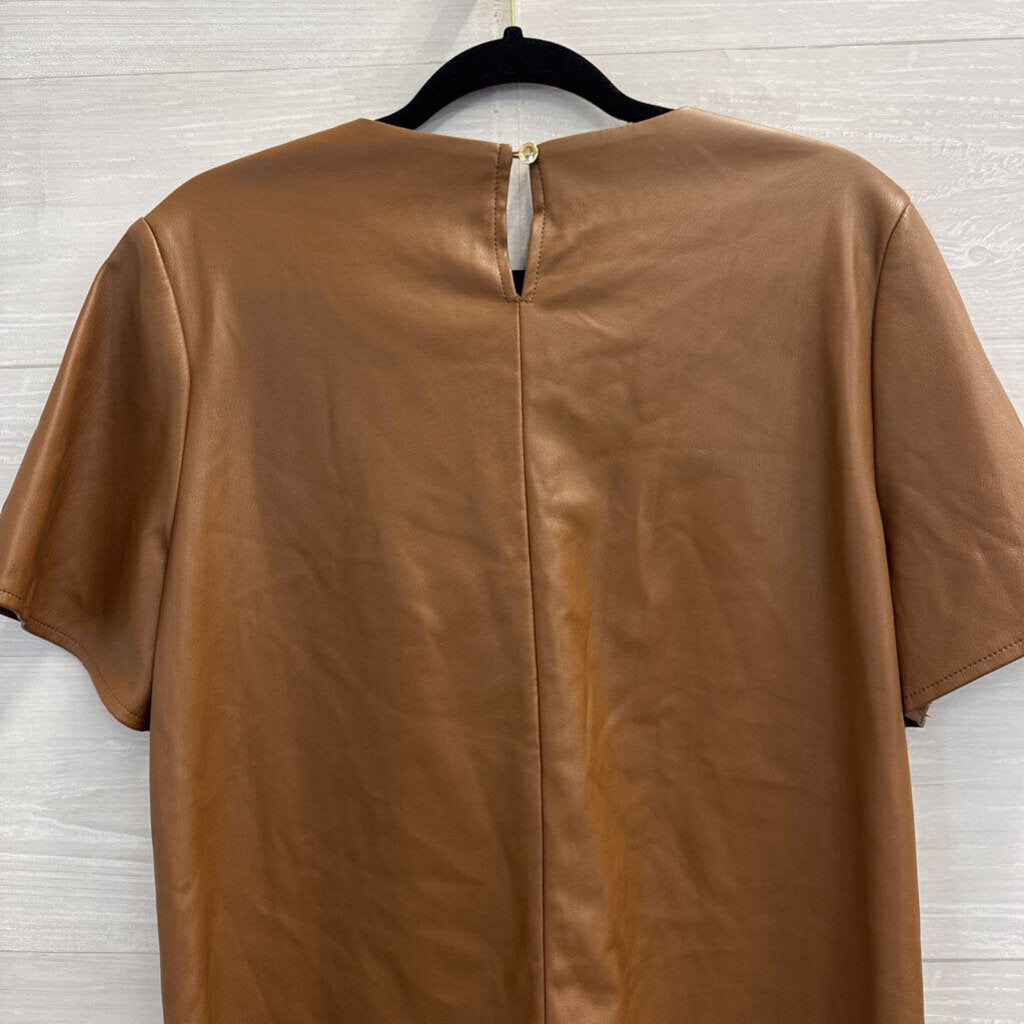 Marc New York Brown Faux Leather Short Sleeve Top Medium