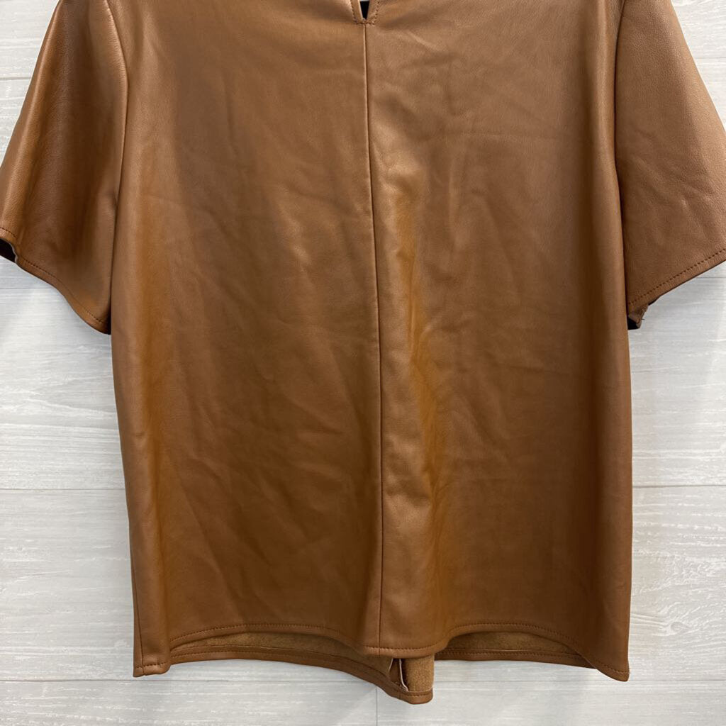 Marc New York Brown Faux Leather Short Sleeve Top Medium