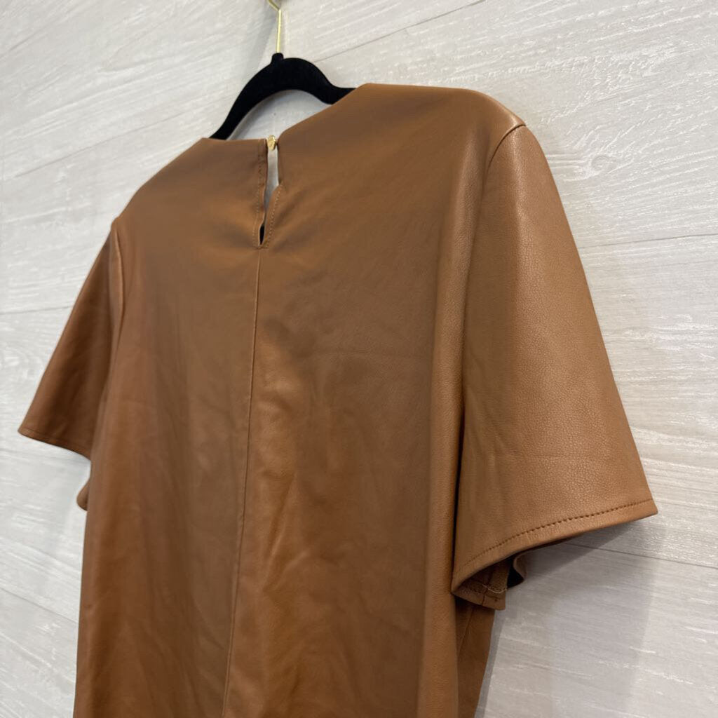 Marc New York Brown Faux Leather Short Sleeve Top Medium