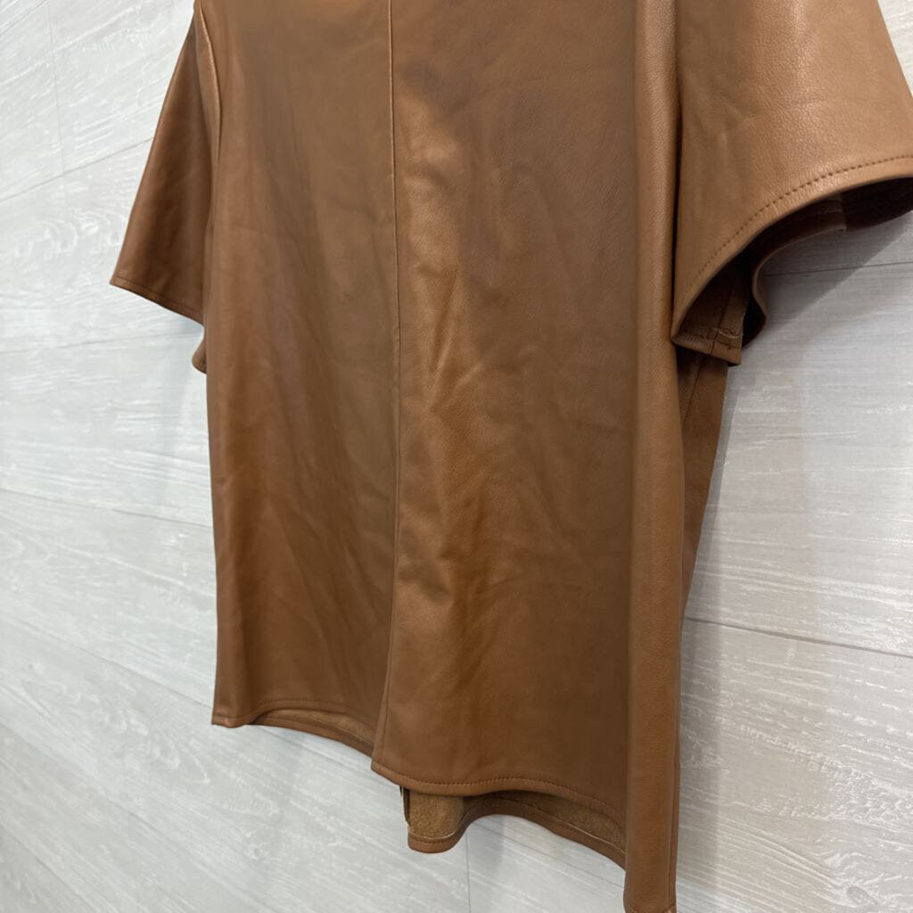 Marc New York Brown Faux Leather Short Sleeve Top Medium