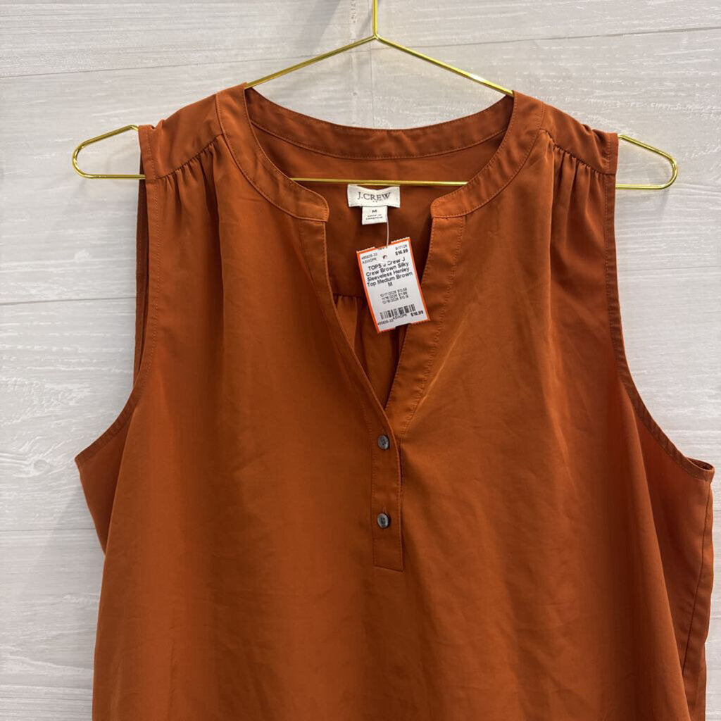 J Crew Brown Silky Sleeveless Henley Top Medium