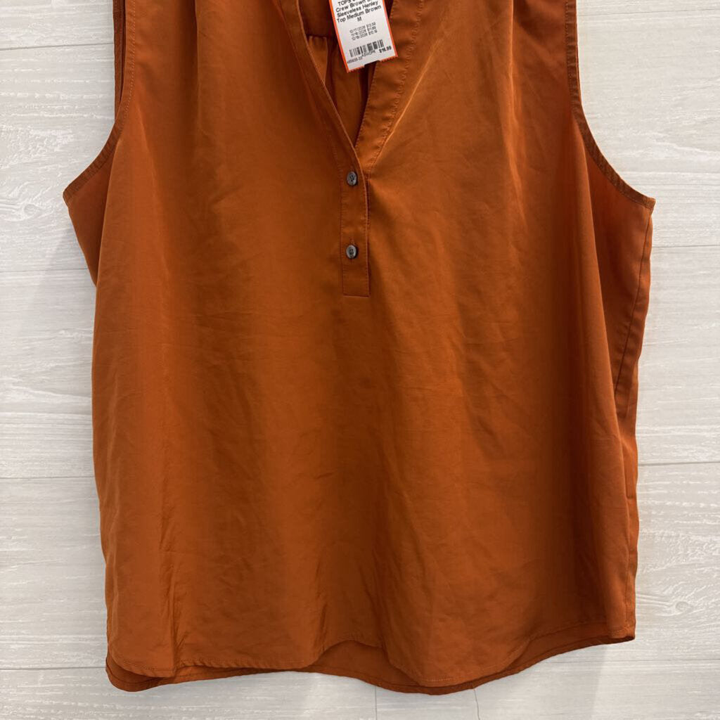 J Crew Brown Silky Sleeveless Henley Top Medium