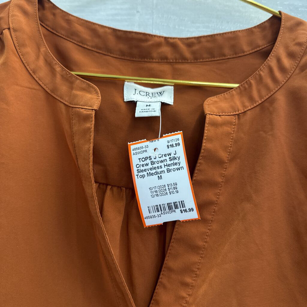 J Crew Brown Silky Sleeveless Henley Top Medium