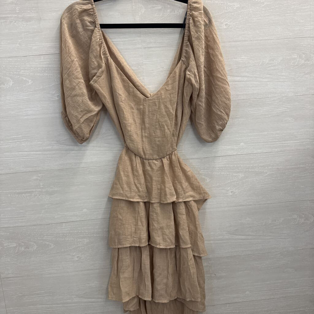 Beige Long Sleeve Open Tie Back Dress Large