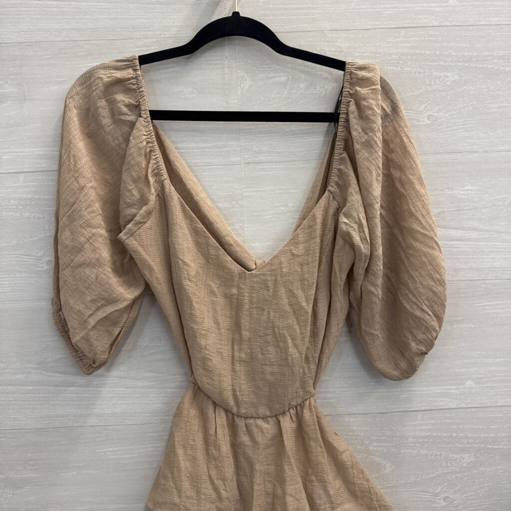 Beige Long Sleeve Open Tie Back Dress Large