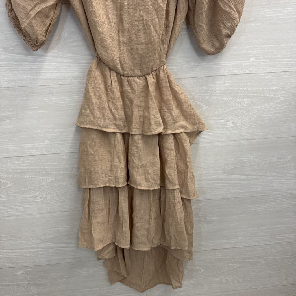 Beige Long Sleeve Open Tie Back Dress Large