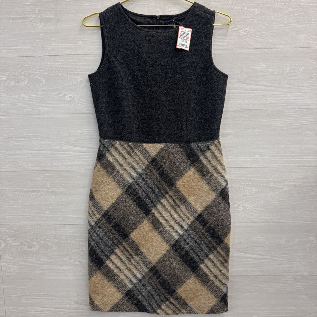 Paul Costelloe Grey/ Beige Plaid Skirt Sleeveless Wool Blend Dress Extra Small
