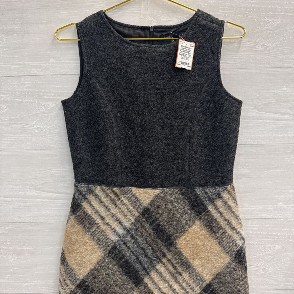 Paul Costelloe Grey/ Beige Plaid Skirt Sleeveless Wool Blend Dress Extra Small