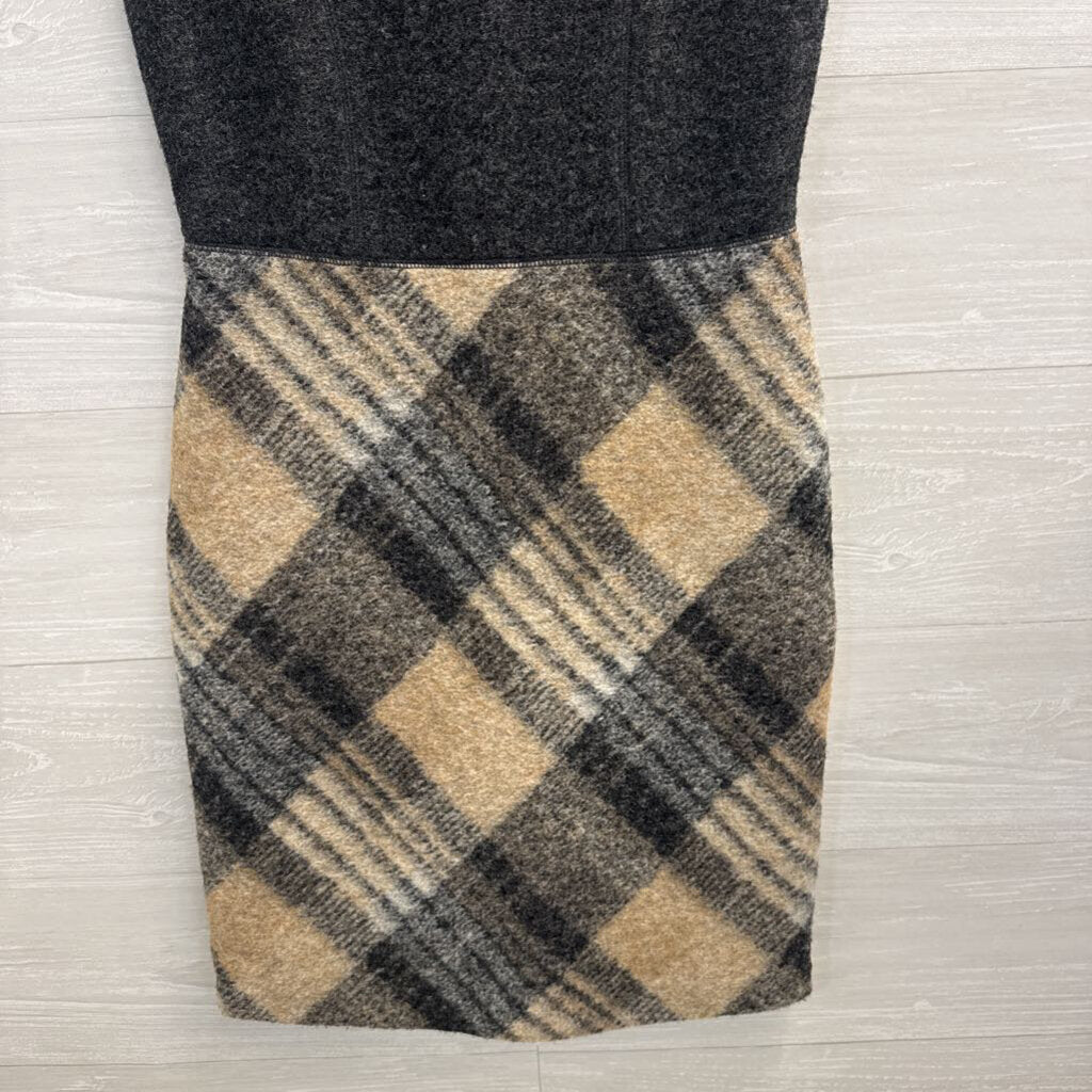 Paul Costelloe Grey/ Beige Plaid Skirt Sleeveless Wool Blend Dress Extra Small