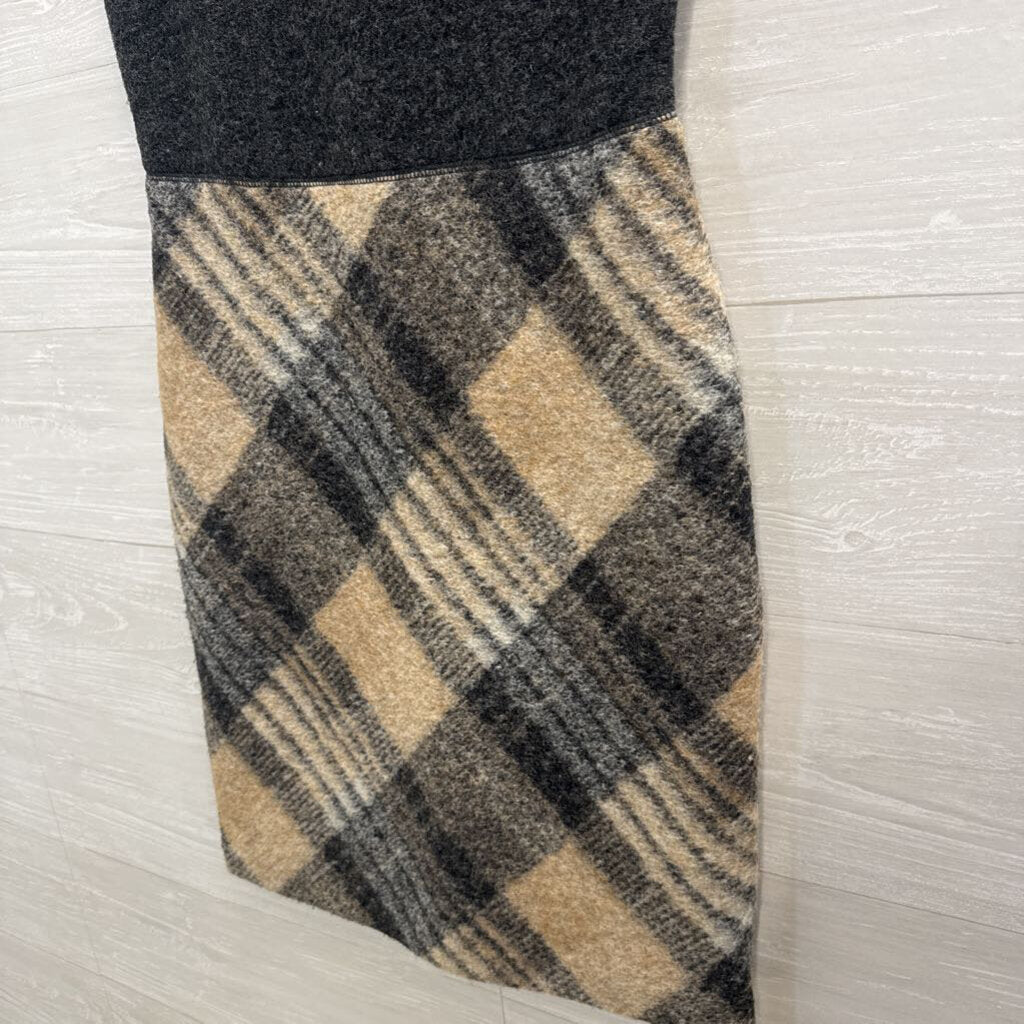Paul Costelloe Grey/ Beige Plaid Skirt Sleeveless Wool Blend Dress Extra Small