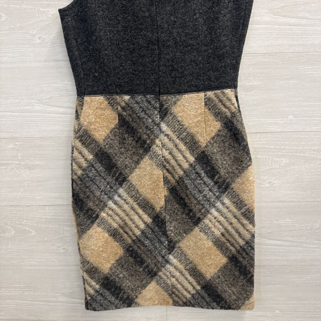 Paul Costelloe Grey/ Beige Plaid Skirt Sleeveless Wool Blend Dress Extra Small