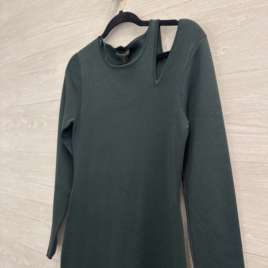House of Harlow Green Knit Long Sleeve Midi Dress Medium