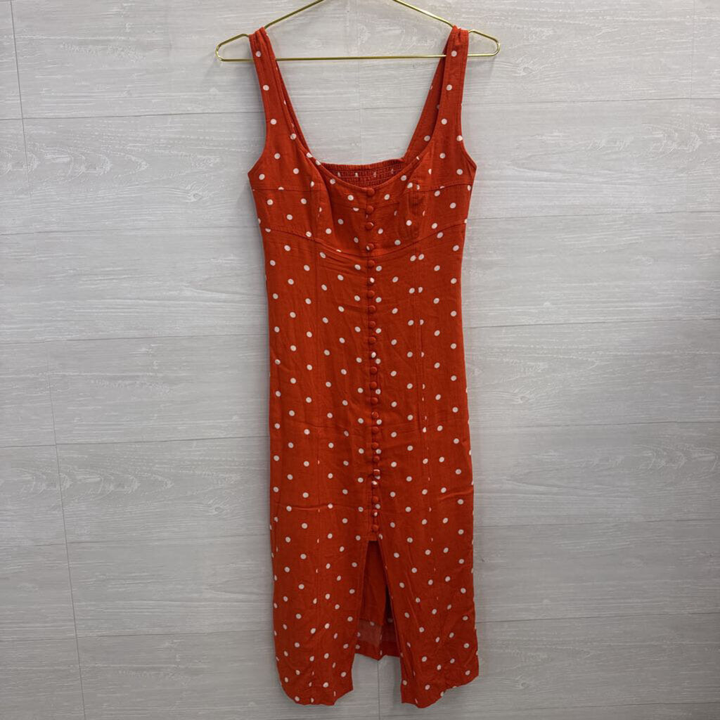 Maeve Orange/ White Polka Dot Midi Dress 0 Petite