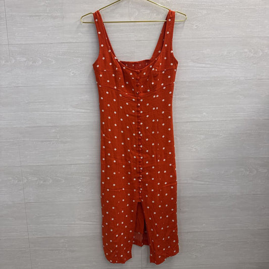 Maeve Orange/ White Polka Dot Midi Dress 0 Petite