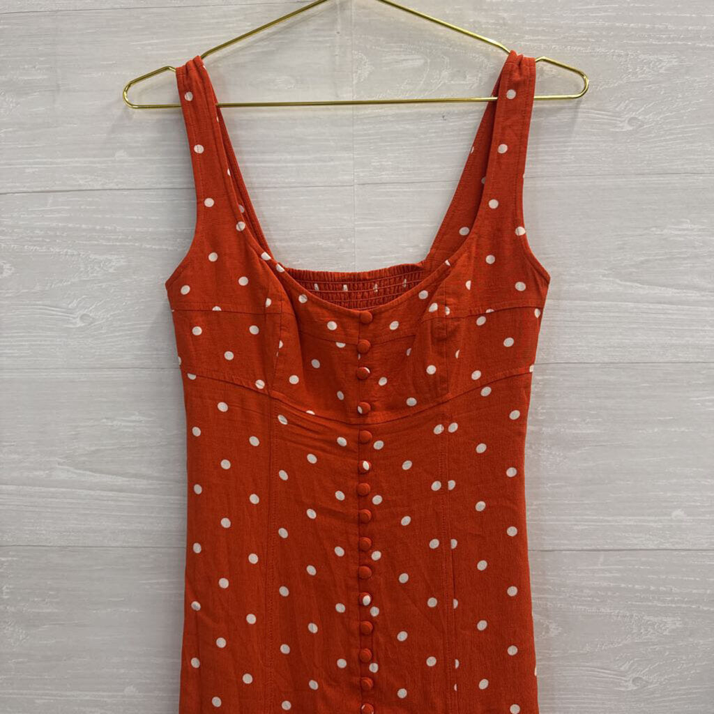 Maeve Orange/ White Polka Dot Midi Dress 0 Petite
