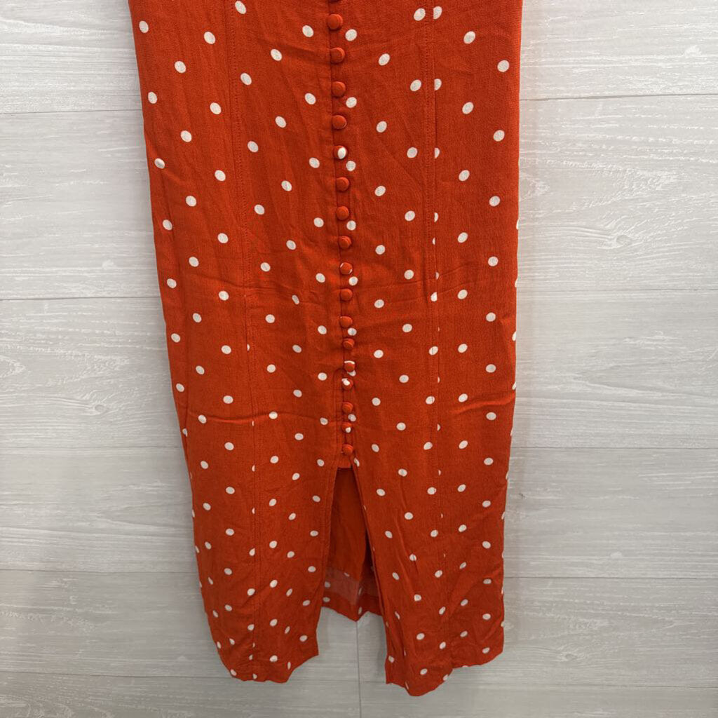 Maeve Orange/ White Polka Dot Midi Dress 0 Petite