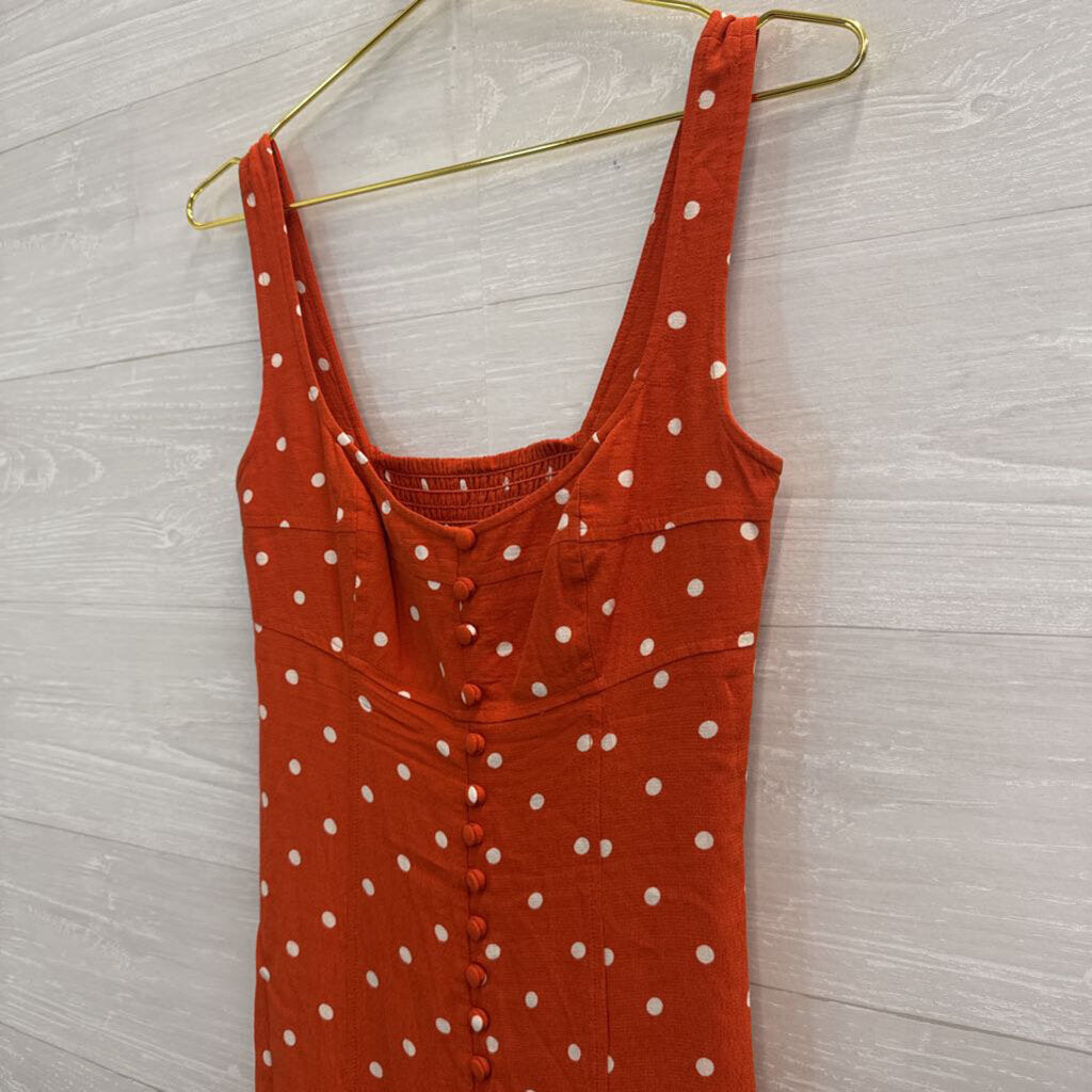 Maeve Orange/ White Polka Dot Midi Dress 0 Petite