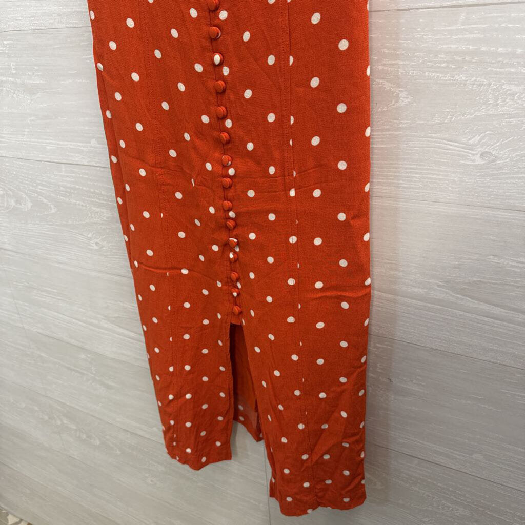 Maeve Orange/ White Polka Dot Midi Dress 0 Petite