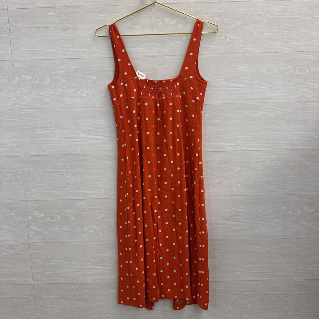 Maeve Orange/ White Polka Dot Midi Dress 0 Petite