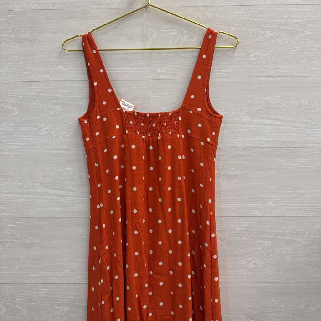 Maeve Orange/ White Polka Dot Midi Dress 0 Petite