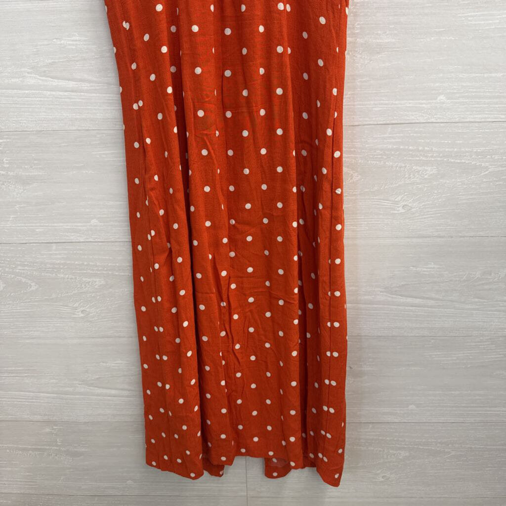 Maeve Orange/ White Polka Dot Midi Dress 0 Petite