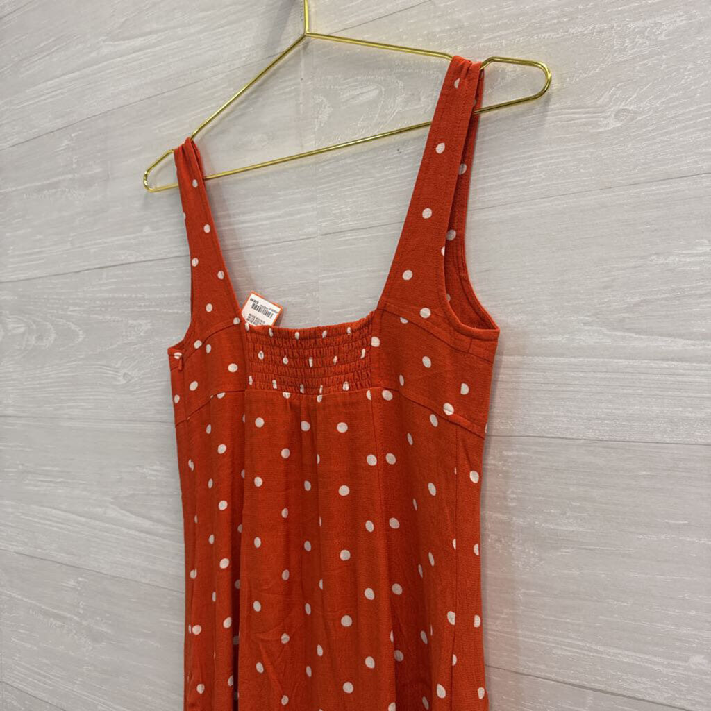 Maeve Orange/ White Polka Dot Midi Dress 0 Petite