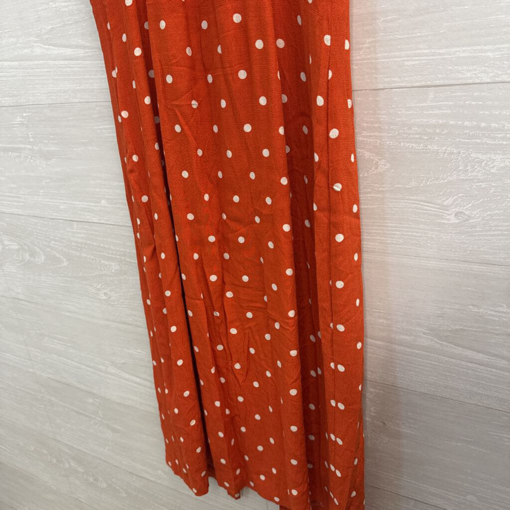 Maeve Orange/ White Polka Dot Midi Dress 0 Petite