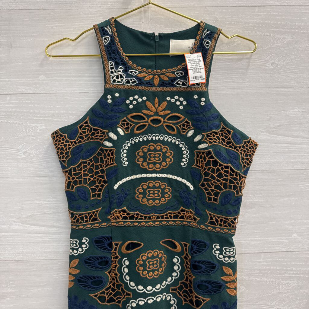 JOA Green/ Multi Embroidered Sleeveless Mini Dress Medium