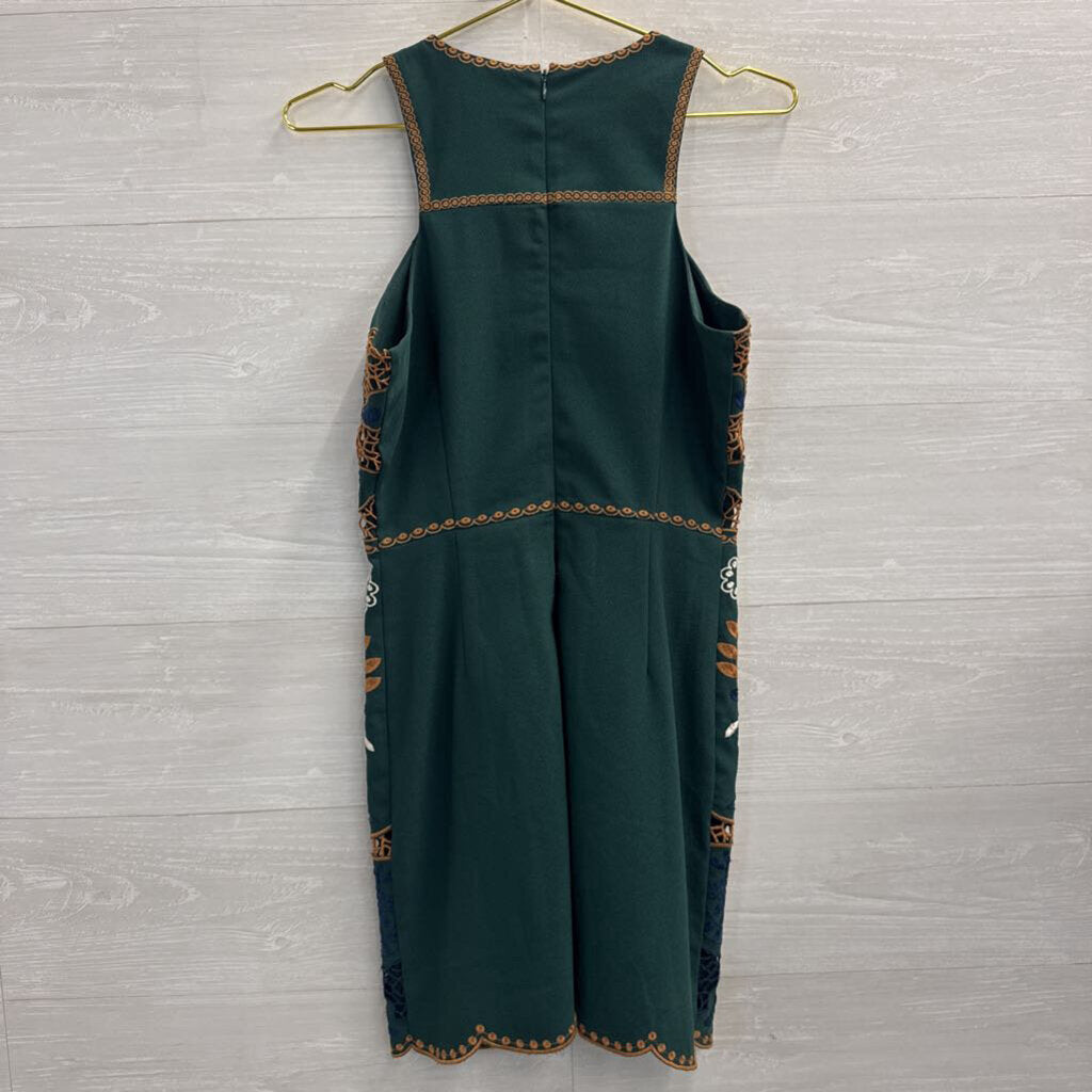 JOA Green/ Multi Embroidered Sleeveless Mini Dress Medium
