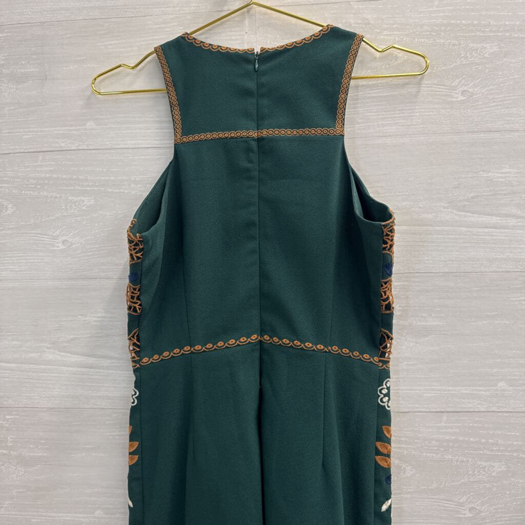 JOA Green/ Multi Embroidered Sleeveless Mini Dress Medium
