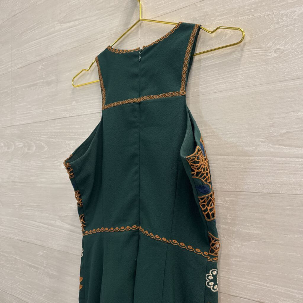 JOA Green/ Multi Embroidered Sleeveless Mini Dress Medium