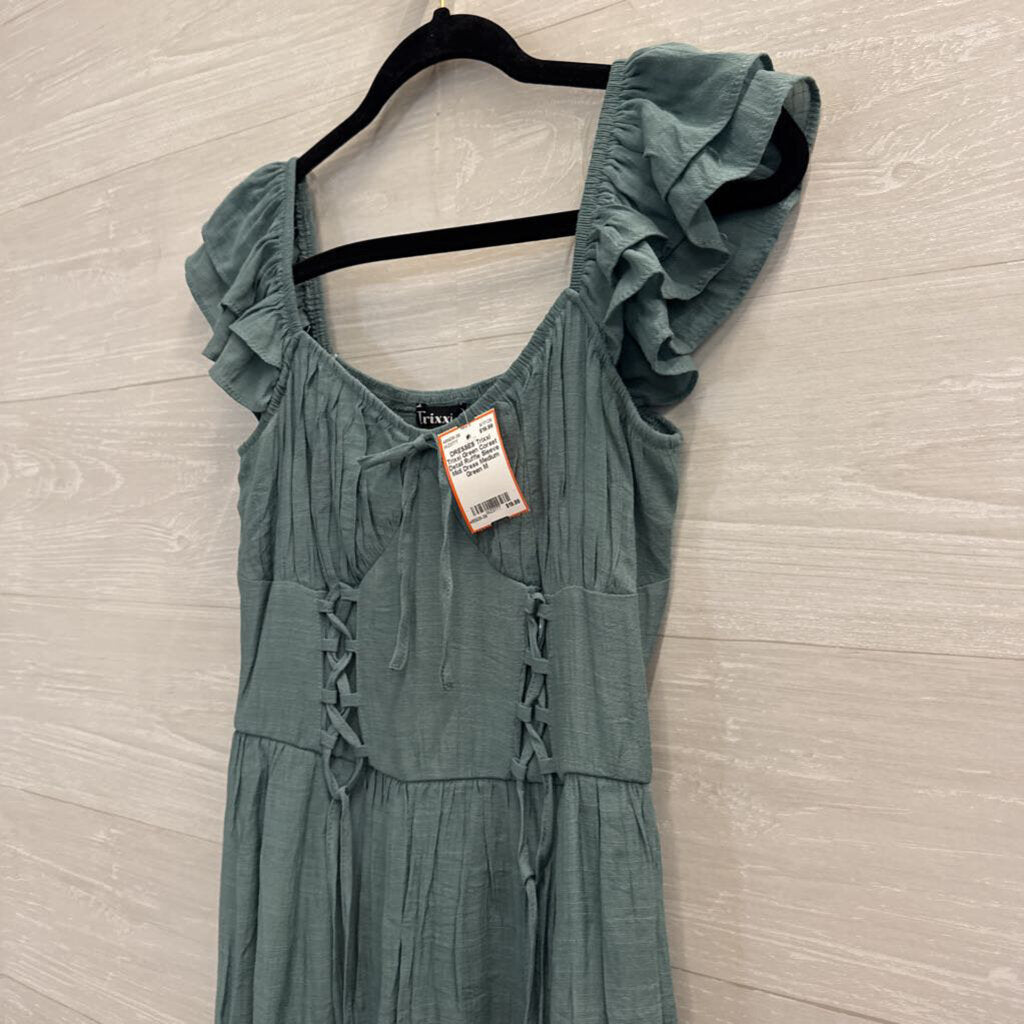 Trixxi Green Corset Detail Ruffle Sleeve Midi Dress Medium