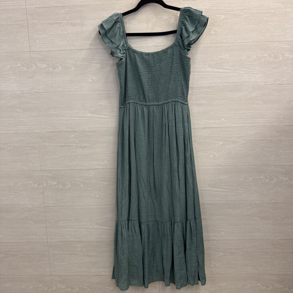 Trixxi Green Corset Detail Ruffle Sleeve Midi Dress Medium