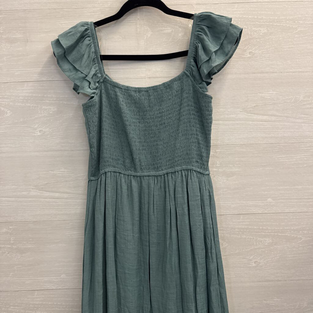 Trixxi Green Corset Detail Ruffle Sleeve Midi Dress Medium
