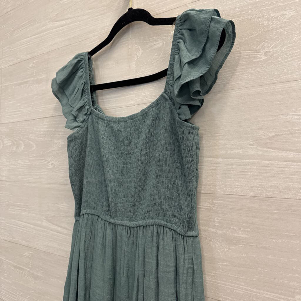 Trixxi Green Corset Detail Ruffle Sleeve Midi Dress Medium