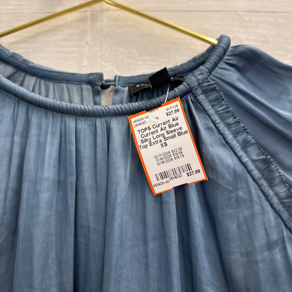Current Air Blue Silky Long Sleeve Top Extra Small