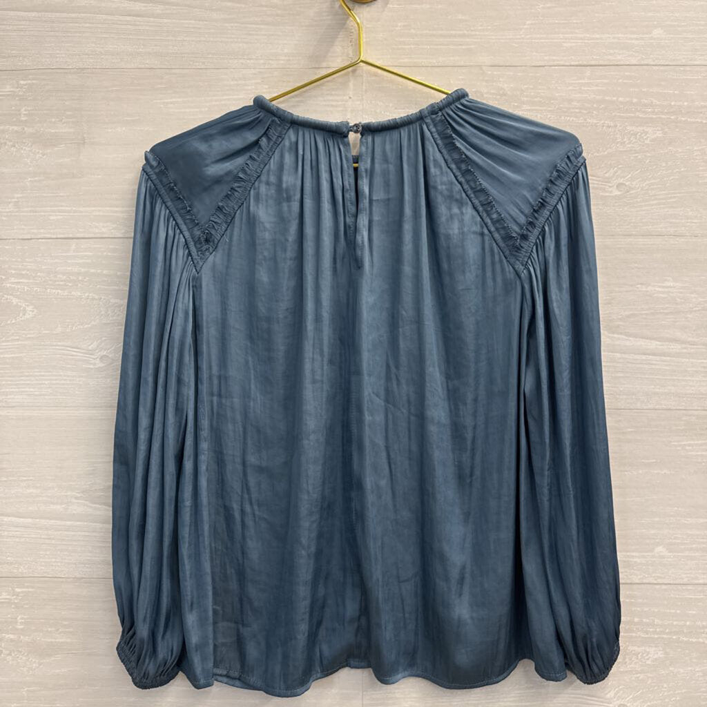Current Air Blue Silky Long Sleeve Top Extra Small