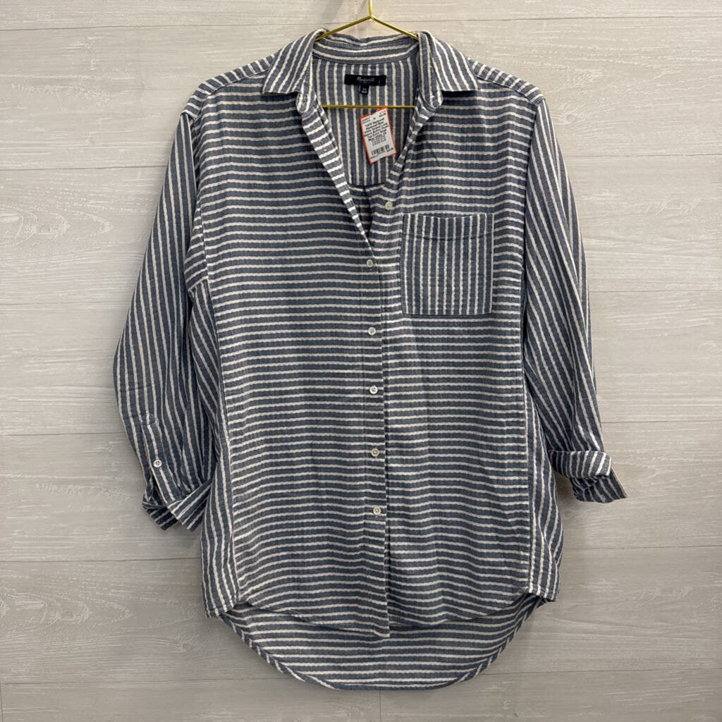 Madewell Blue/ White Striped Long Sleeve Button Down Top Extra Small