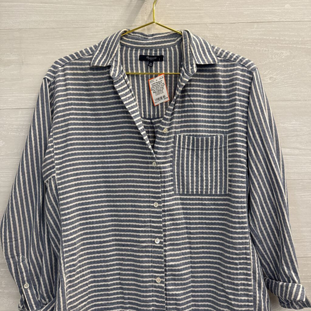 Madewell Blue/ White Striped Long Sleeve Button Down Top Extra Small